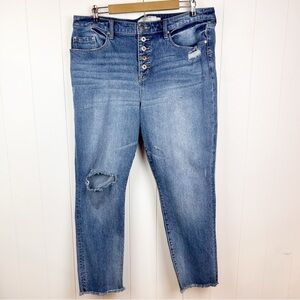 Torrid Women's 16T Blue Denim Jeans Distressed High Rise Straight Button Fly